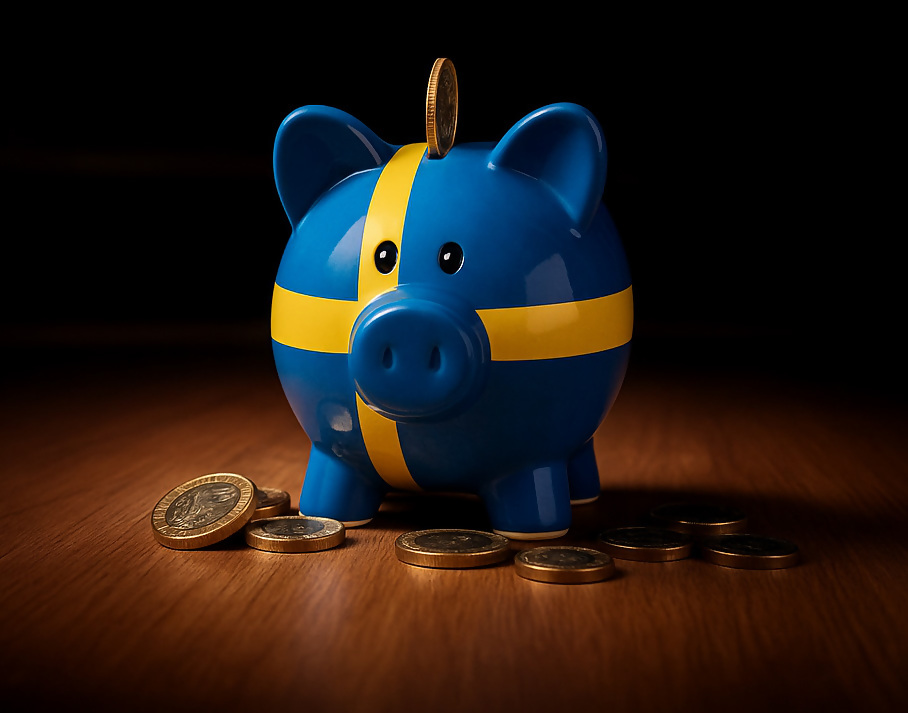 Piggy bank with Sweden flag imprinted on it