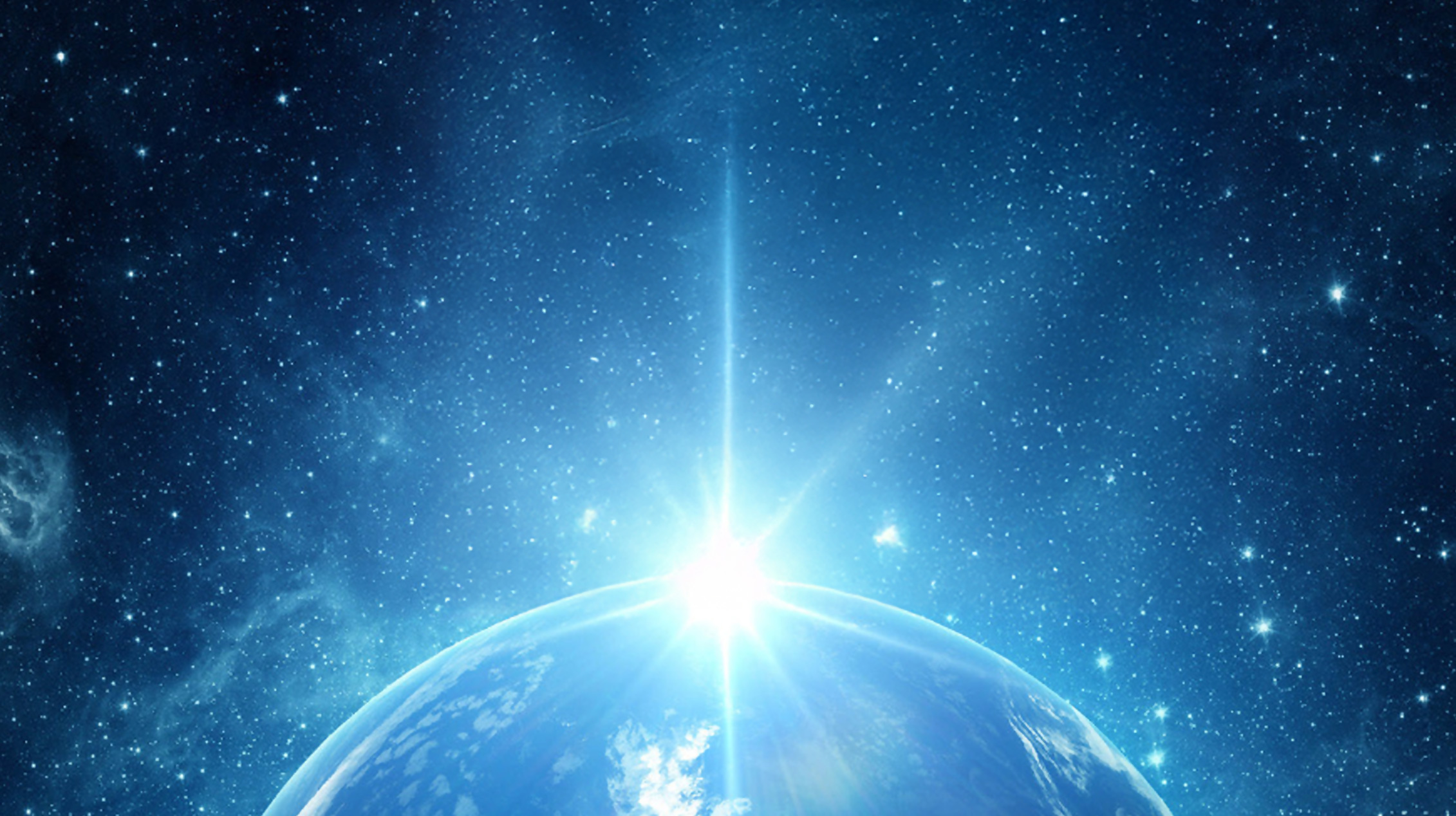 View of earth from outer space with a star flare